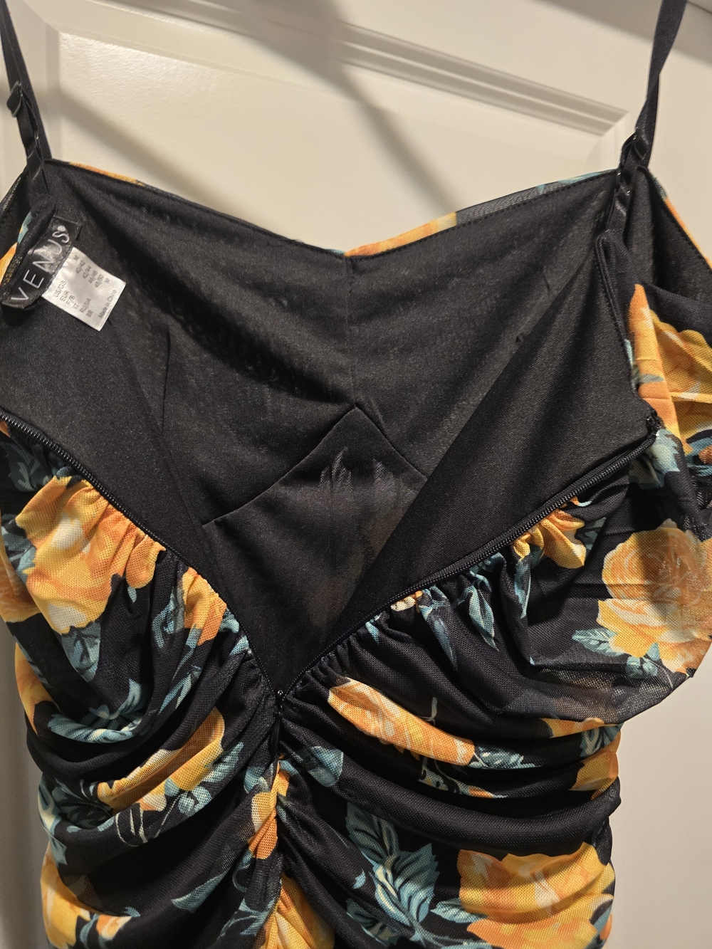 VENUS Black Maxi Dress with Yellow Floral Pattern Medium NWOT - Picture 5 of 6